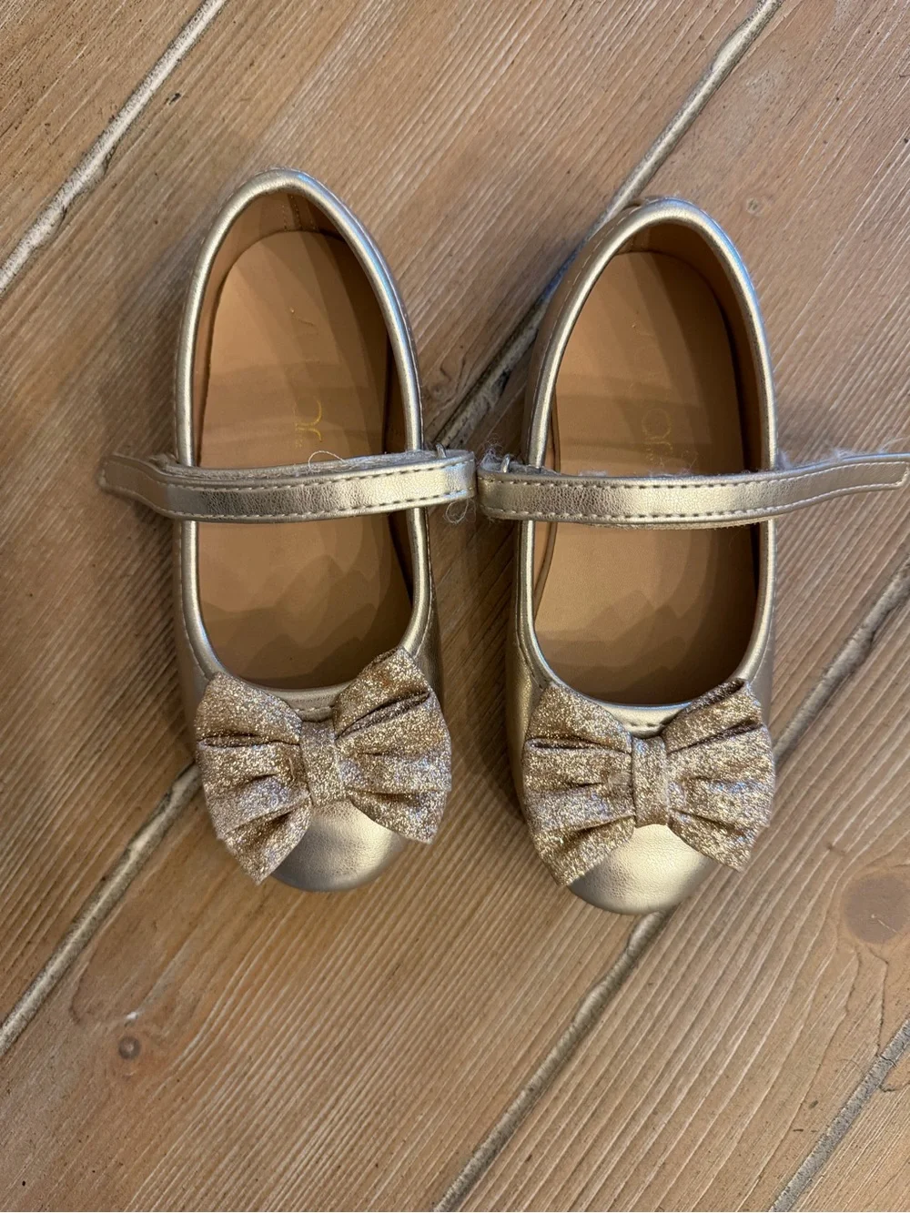 Sugar Metallic Gold Mary Jane Shoes with Glitter Bow Accent